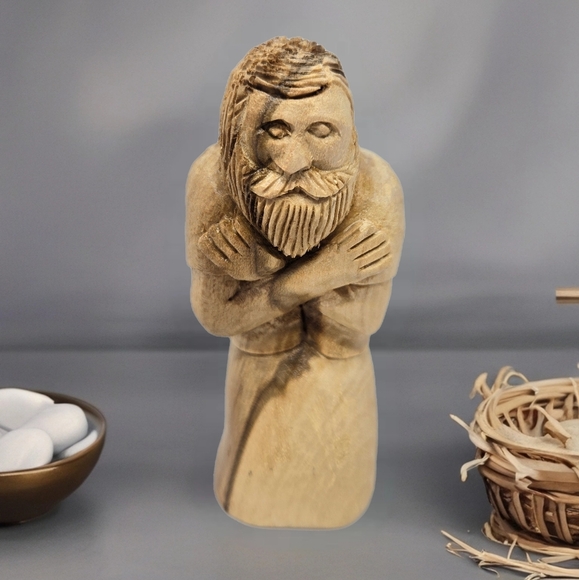 Nativity Shepard Kneeling Before Baby Jesus Wood Hand Carved By R. Herrenbruck - Picture 1 of 9